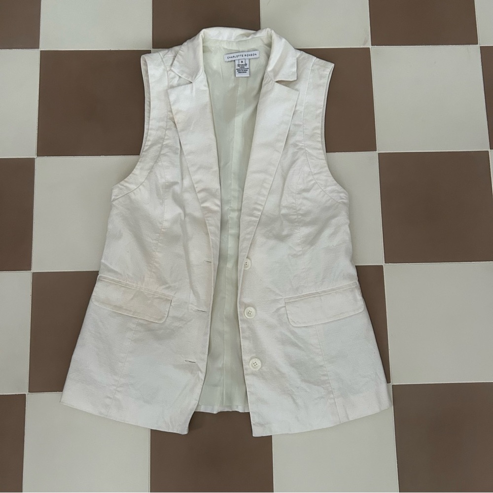 Charlotte Ronson White Stretch Button Front Vest Size 0